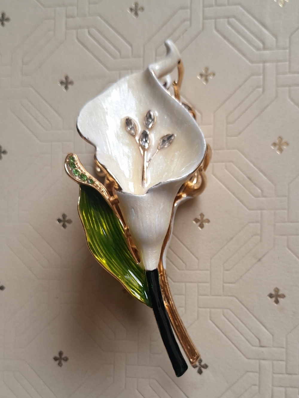 Metal Ivory Green Gold Floral Calla Lily Hair Claw Barrette Flower